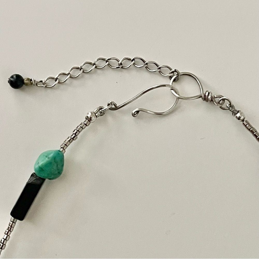 HAND CRAFTED Artisan Necklace and Earrings Sterling Silver Stone Glass Beads 17” - Picture 5 of 9